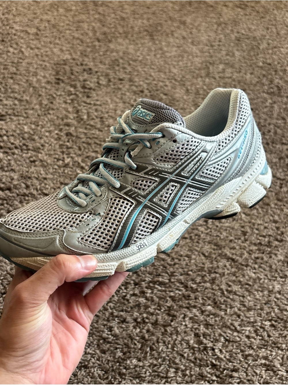 Asics Women's Athletic Shoe in Light Gray with Teal Accents